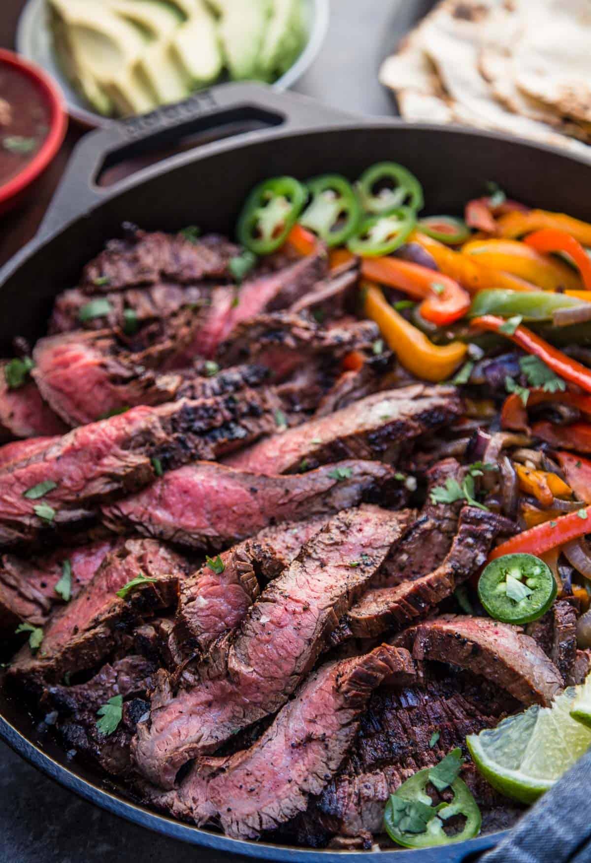 Beef Fajitas in a cast iron pan