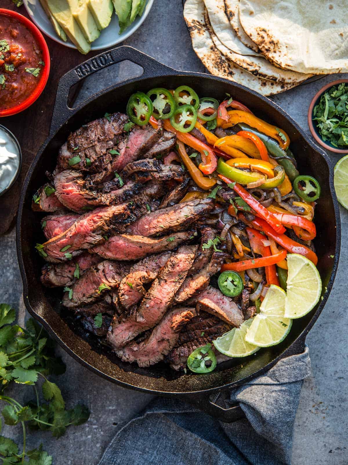 Tequila Marinated Flank Steak Fajitas cooked on the Grill