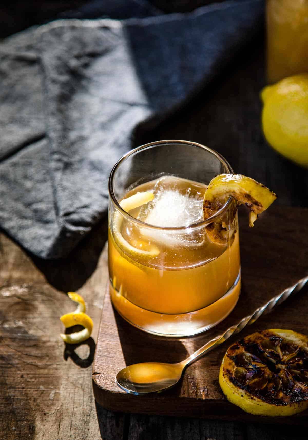 Bourbon Cocktails with grilled lemon simple syrup