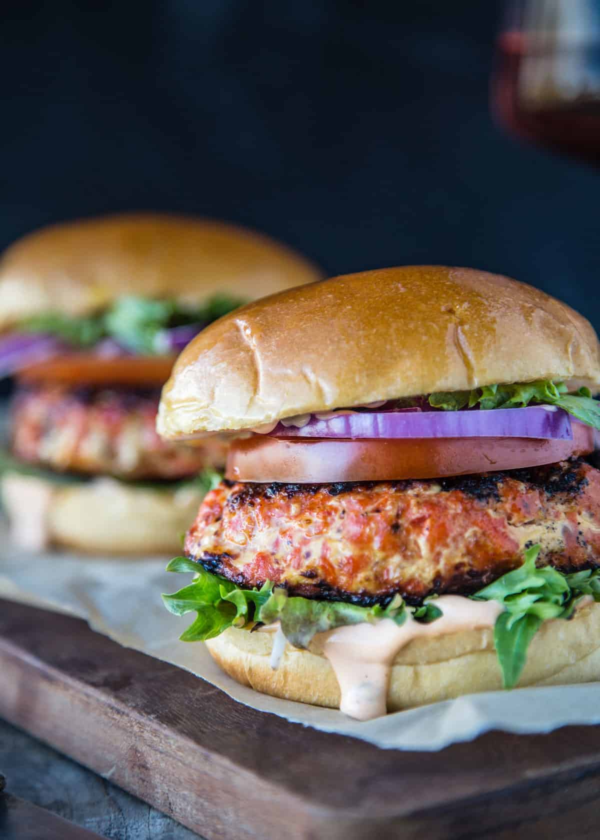 Grilled Salmon Burgers with Chipotle Mayo