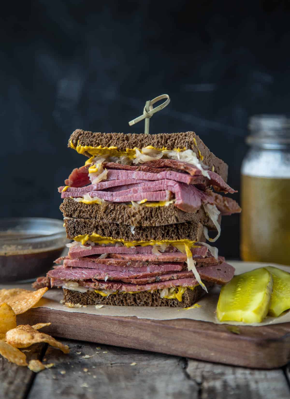 Corned Beef Sandwich with Guinness Au Jus dipping sauce