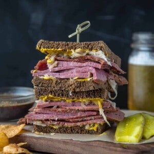 double stack of corned beef sandwiches