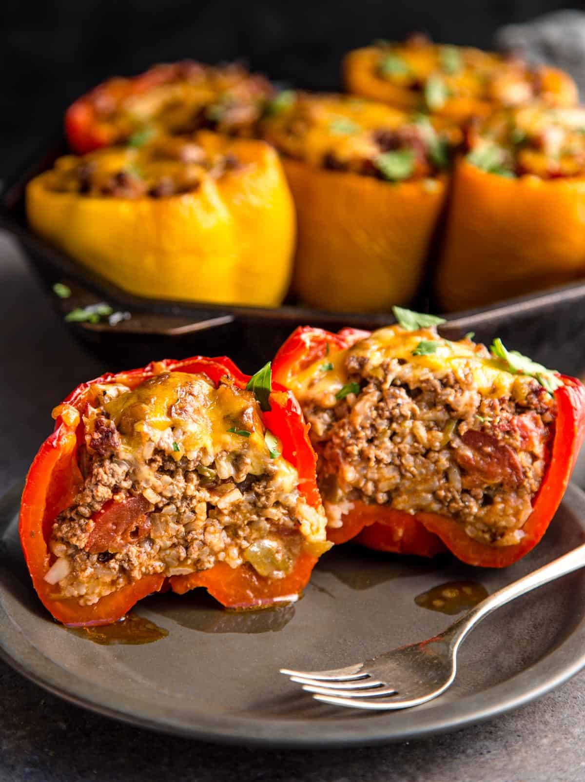 Grilled Stuffed Bell Pepper sliced open.