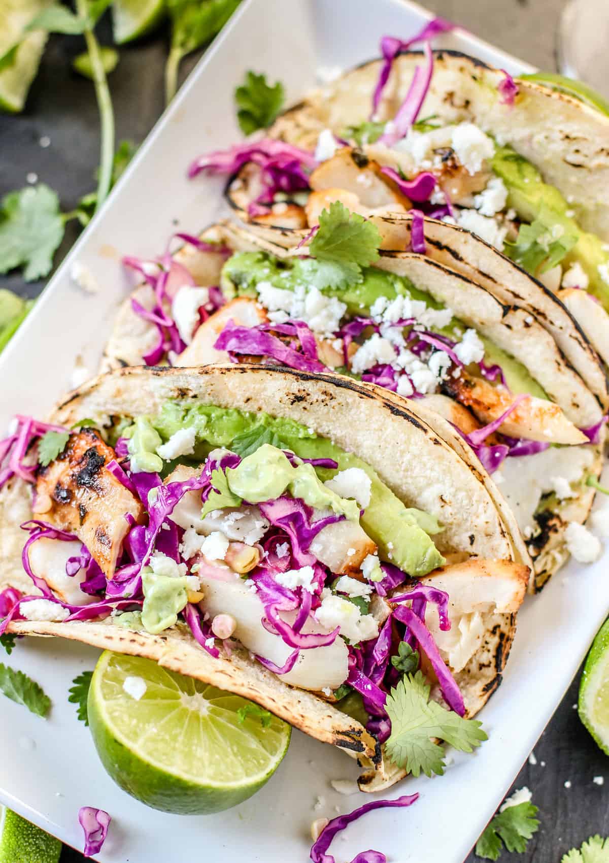Healthy Fish grilled Tacos on a plate.