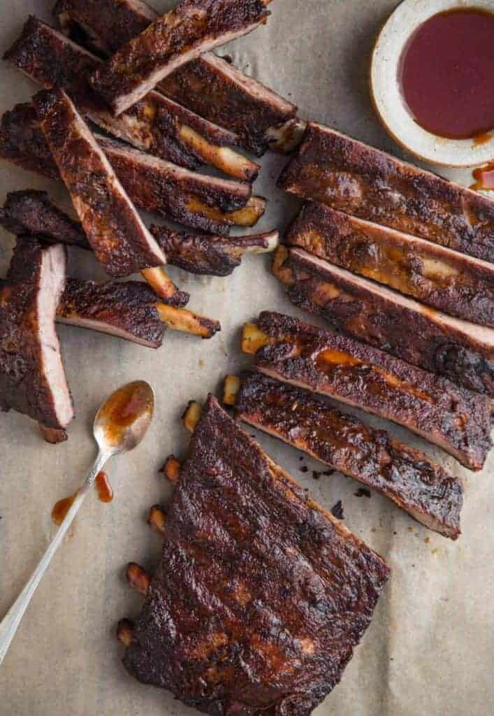 Smoked Spare Ribs with sauce cut into individual ribs