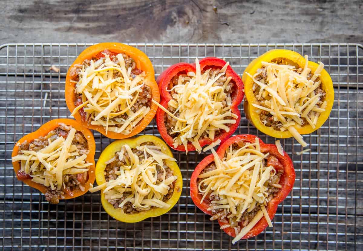 Stuffed Bell Peppers getting ready to go on the grill