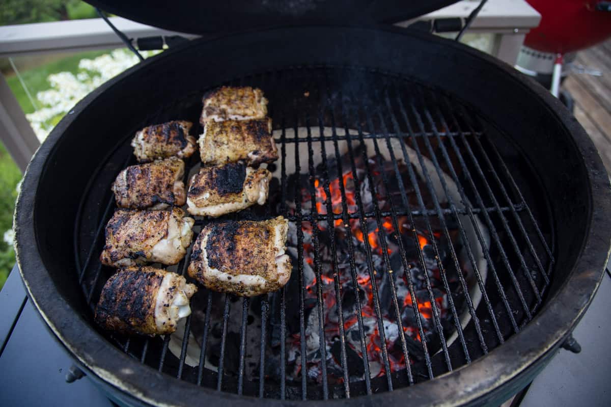 Grilled Chicken Thighs being cooked over indirect heat