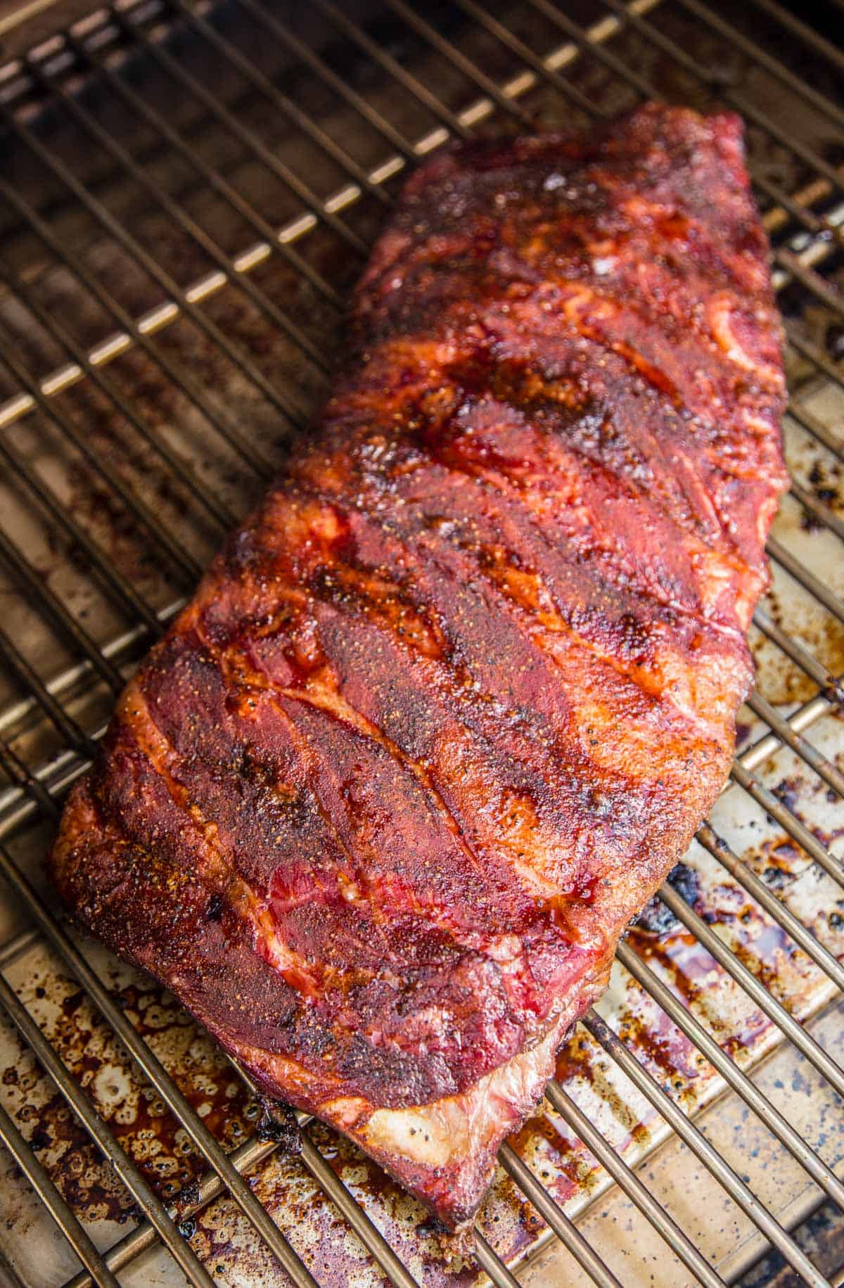 Smoked Pork Ribs being cooked on a MAC pellet grill