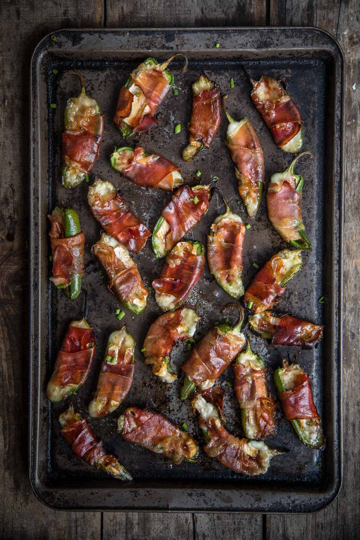 Grilled Jalapeno poppers on a sheet pan 