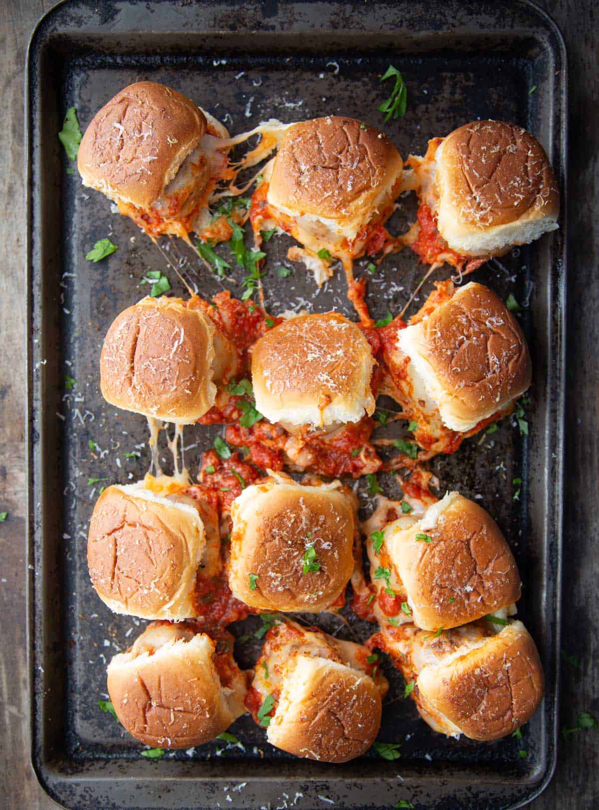 A sheeetpan full of Italian meatball sliders