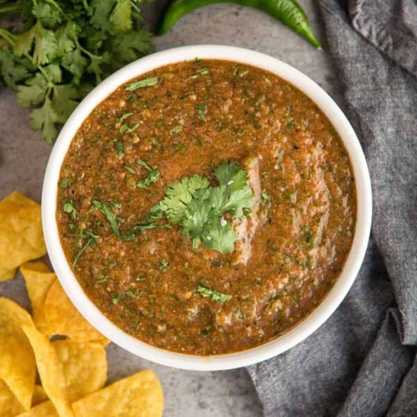 Fire roasted salsa in a bowl.