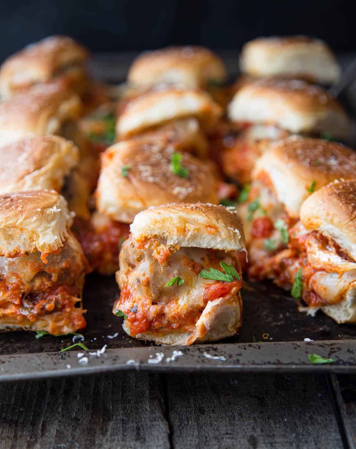 A plate full of Italian Meatball Sliders