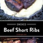 Smoked Beef Short Ribs Pinterest Pin with Text on dark background