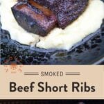 Smoked Beef Short Ribs Pinterest Pin with text on light background