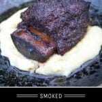 Smoked Beef Short Ribs Recipe Pinterest Pin with text on dark background