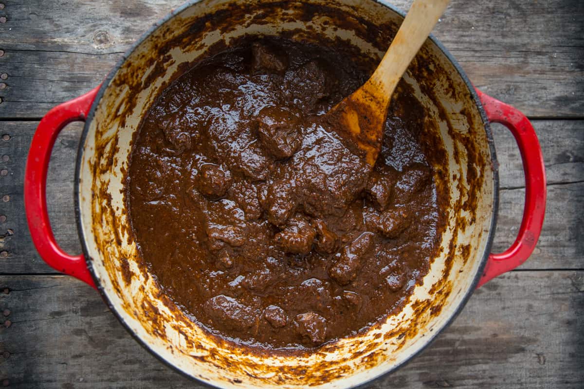 A large pot full of Texas Chili