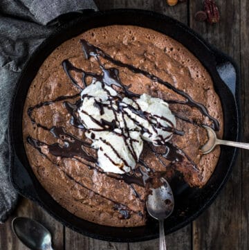 top view of skillet brownies