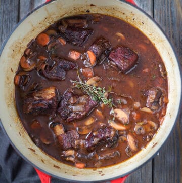 A pot of short rib beef stew