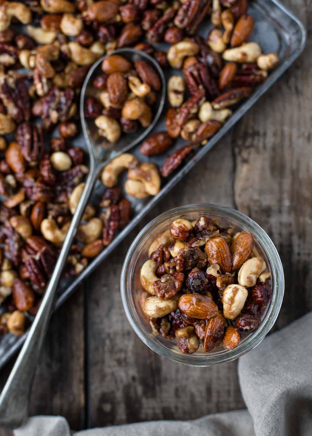 Smoked Candied nuts in a mason jar