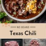 Texas Chili Recipe Pinterest Pin text on light background