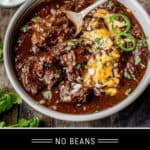 Texas Chili Recipe Pinterest Pin text on dark background