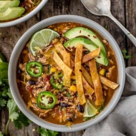 a bowl of chicken tortilla soup