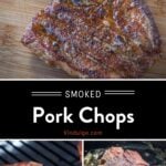 Smoked Pork Chops Pinterest Pin with text on dark background