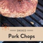 Smoked Pork Chops Pinterest Pin with text on light background