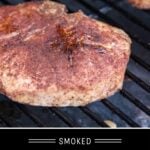 Smoked Pork Chops Pinterest Pin with text on dark background