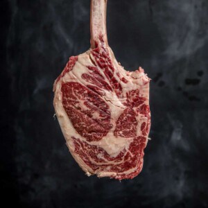 A raw snake river farms wagyu tomahawk steak