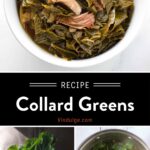 Collard Greens Pinterest Pin with text on dark background