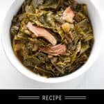 Collard Greens Pinterest Pin with text on dark background