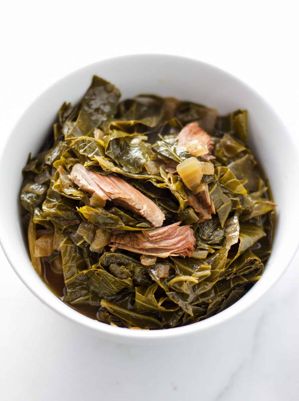 A bowl of Smoked Collard Greens