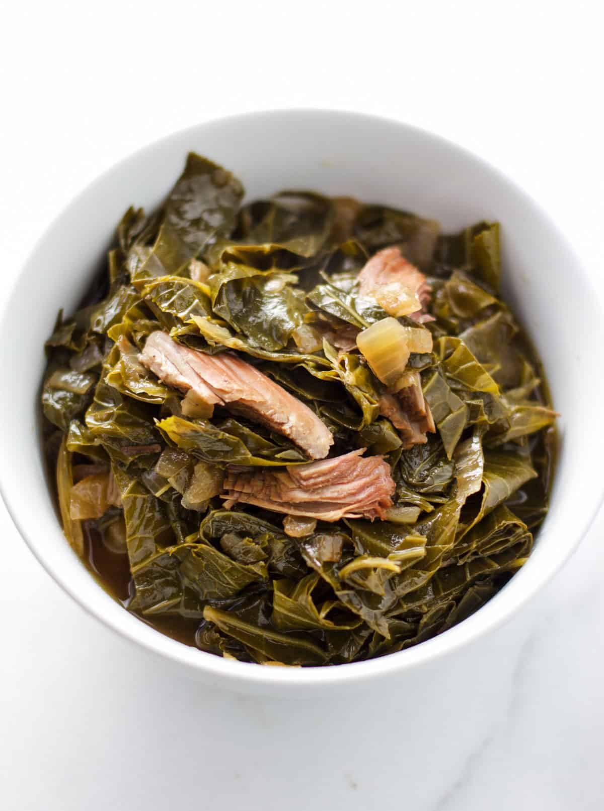 A bowl of Smoked Collard Greens