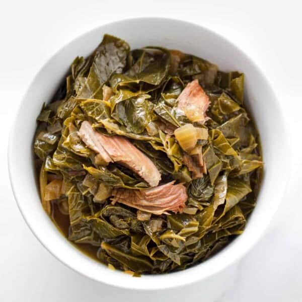 Collard Greens with smoked turkey in a bowl.