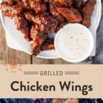 Grilled Chicken Wings Pinterest Pin with text on light background