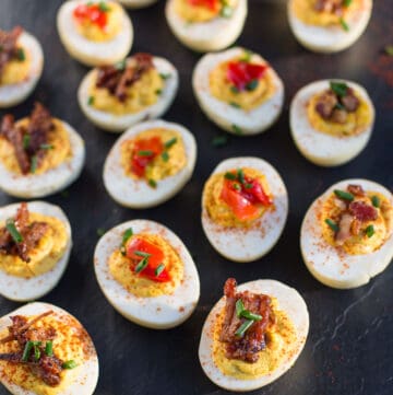 Deviled Eggs with mixed toppings