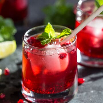 Ginger Pomegranate Spritz in glass.