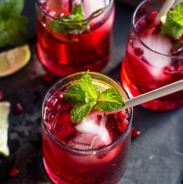 Three Ginger Beer cocktails made with pomegranate juice