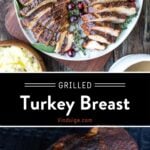 Grilled Turkey Breast Pinterest Pin with text on dark background