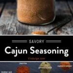 Cajun Seasoning Pinterest Pin with text on dark background