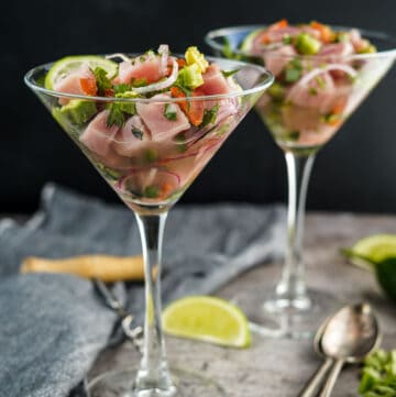 Two glasses filled with Ahi Tuna Ceviche