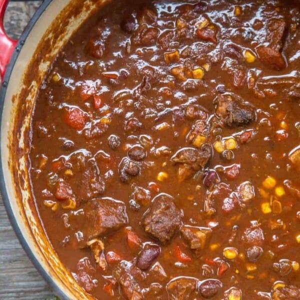 Pot of Smoked Brisket Chili