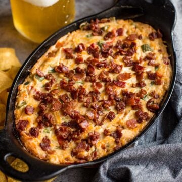 Grilled Jalapeño Popper Dip in a cast iron pan