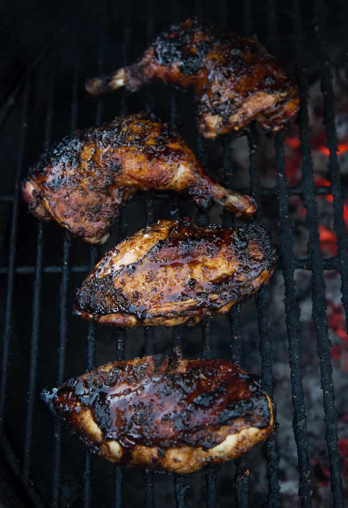 Balsamic Rosemary Grilled Chicken on the grill