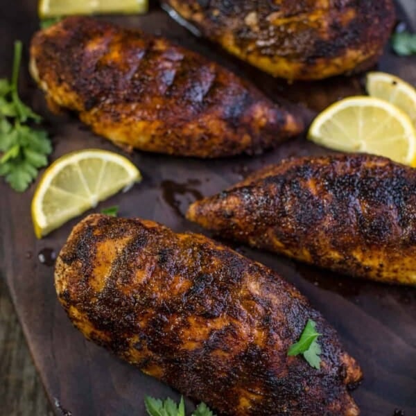 Blackened Chicken Breast on a sheet pan.