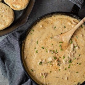 Sausage Gravy in a cast iron pan