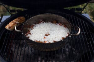 making paella on the grill