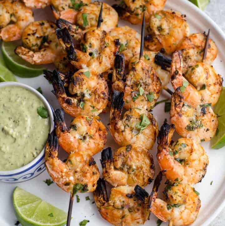 Grilled Cilantro Lime Shrimp with Avocado Crema - Vindulge