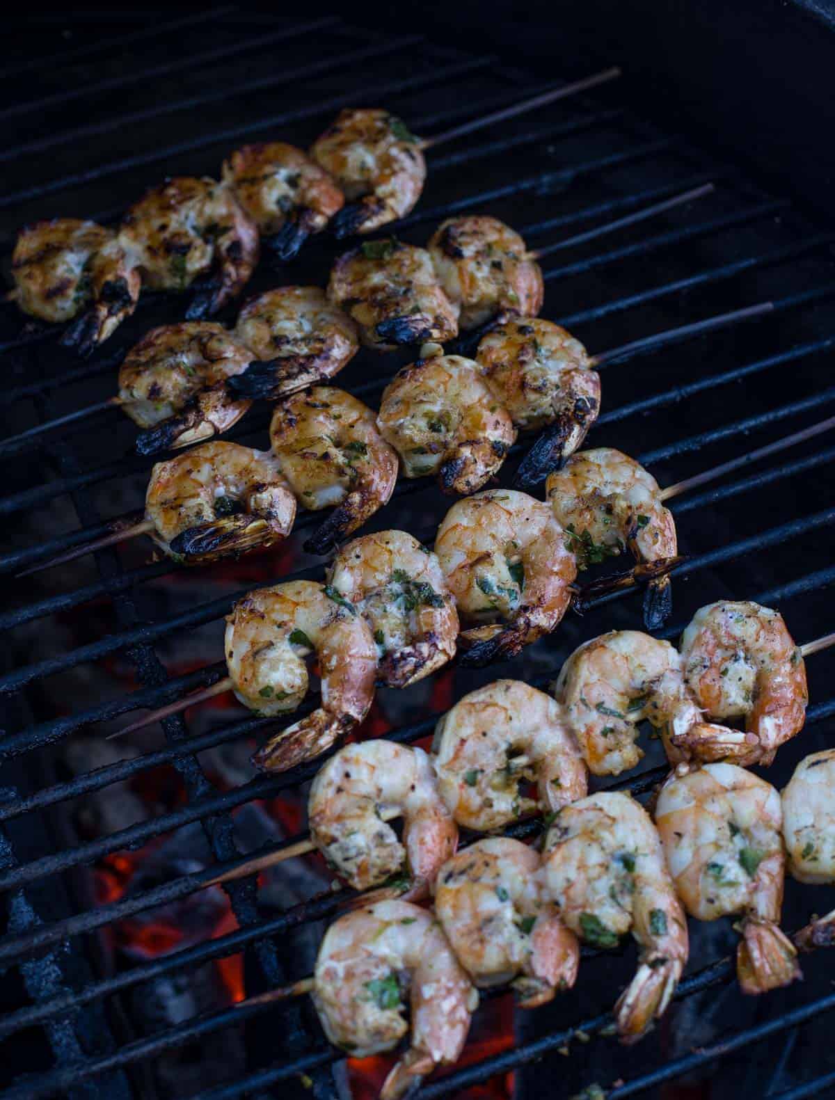 Cilantro Lime Shrimp cooking on a grill